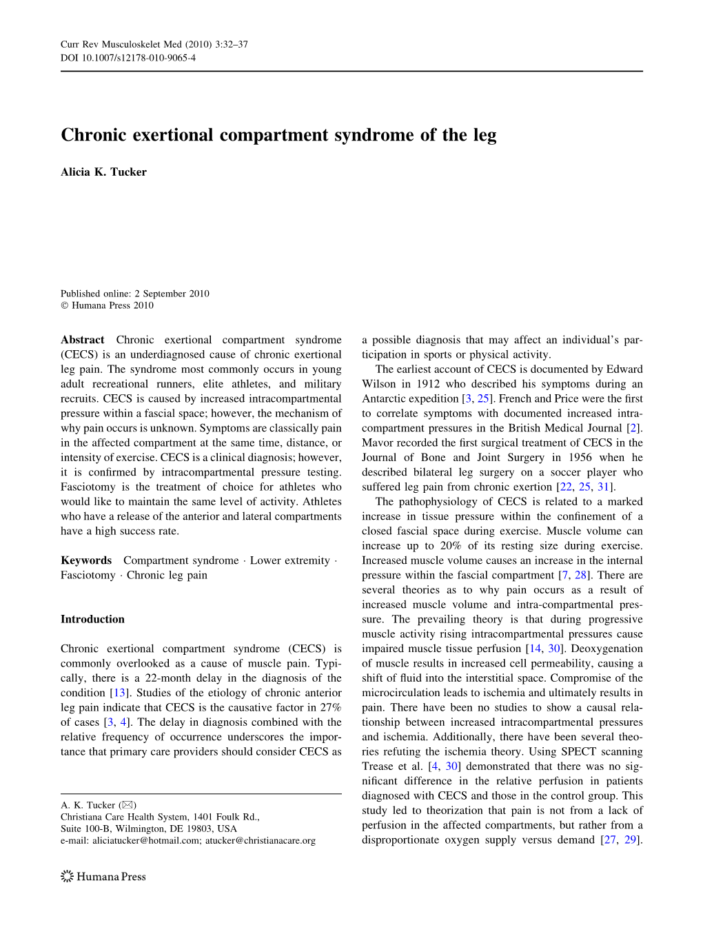 Chronic Exertional Compartment Syndrome of the Leg