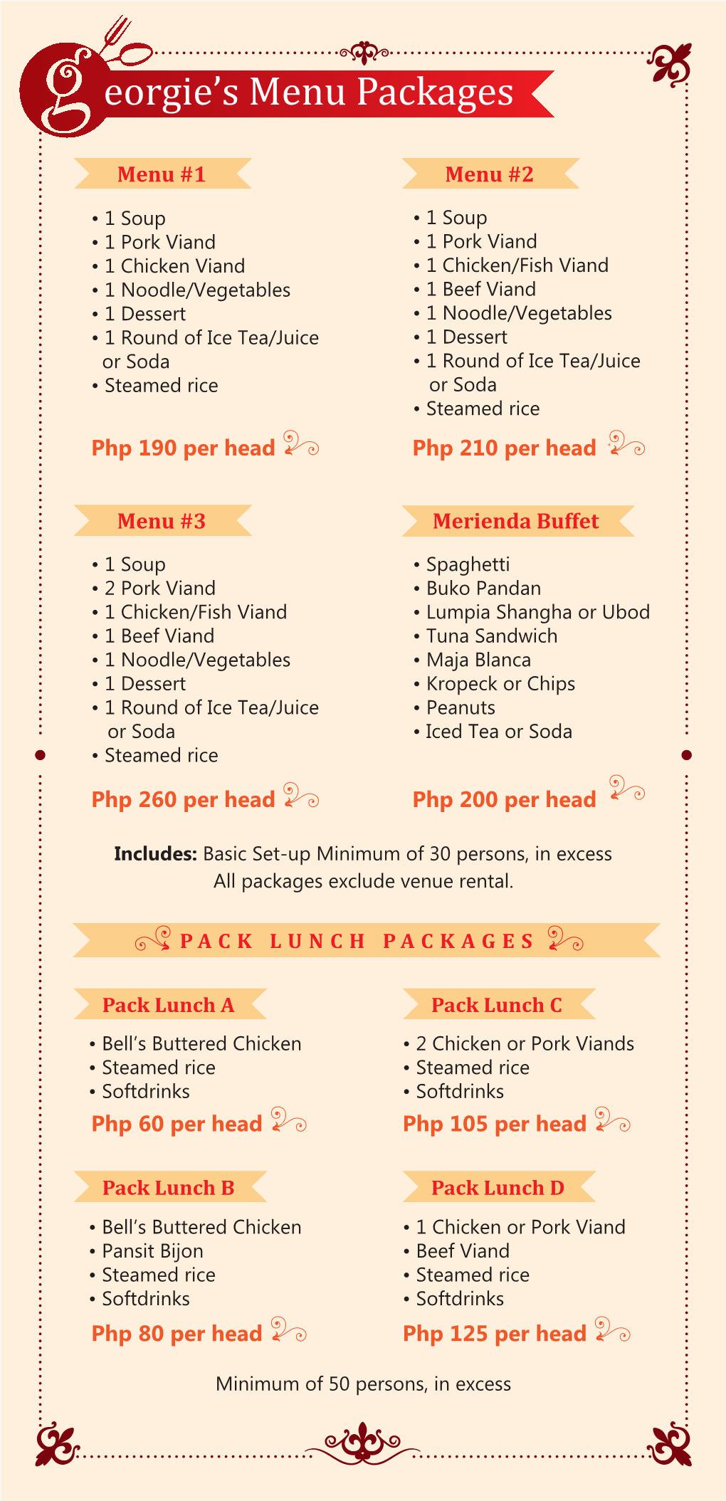 Georgies Catering Packages and Menu