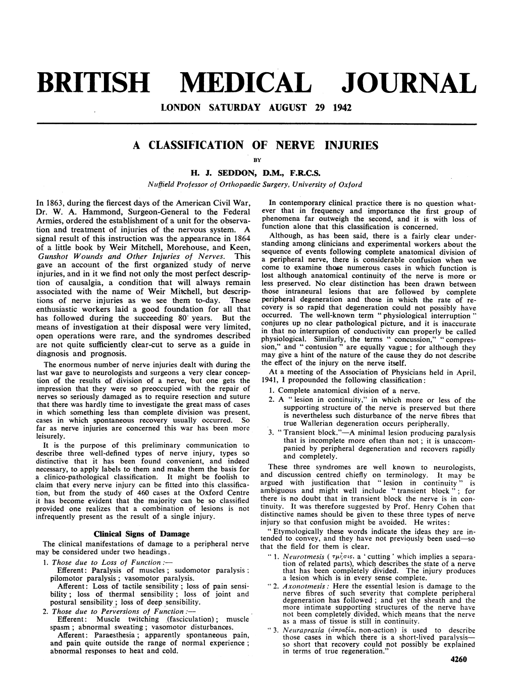 A Classification of Nerve Injuries by H