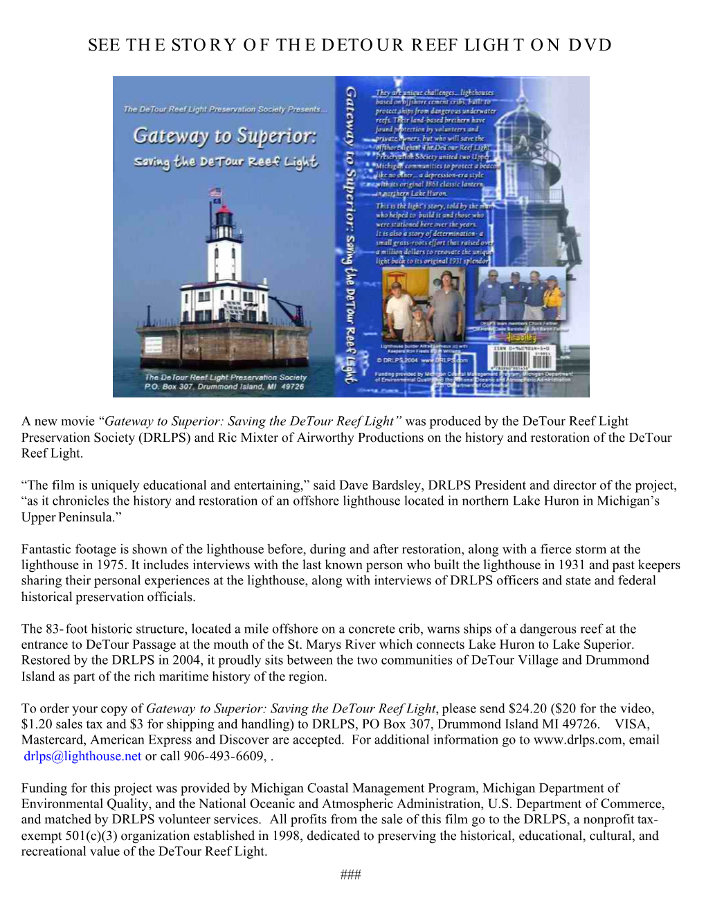 See the Story of the Detour Reef Light on Dvd