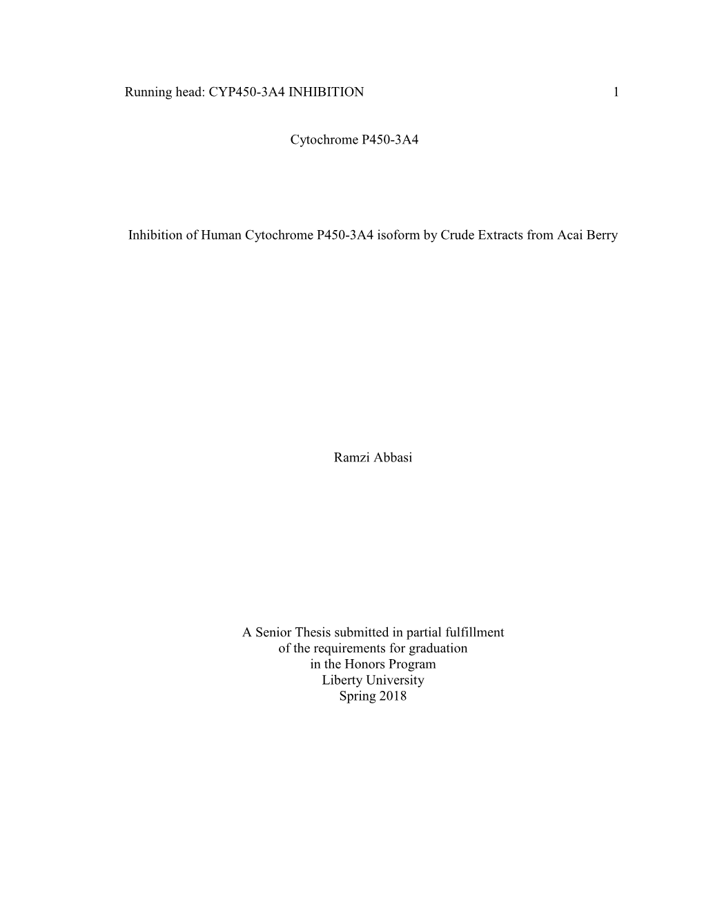 Inhibition of Human Cytochrome P450-3A4 Isoform by Crude Extracts from Acai Berry