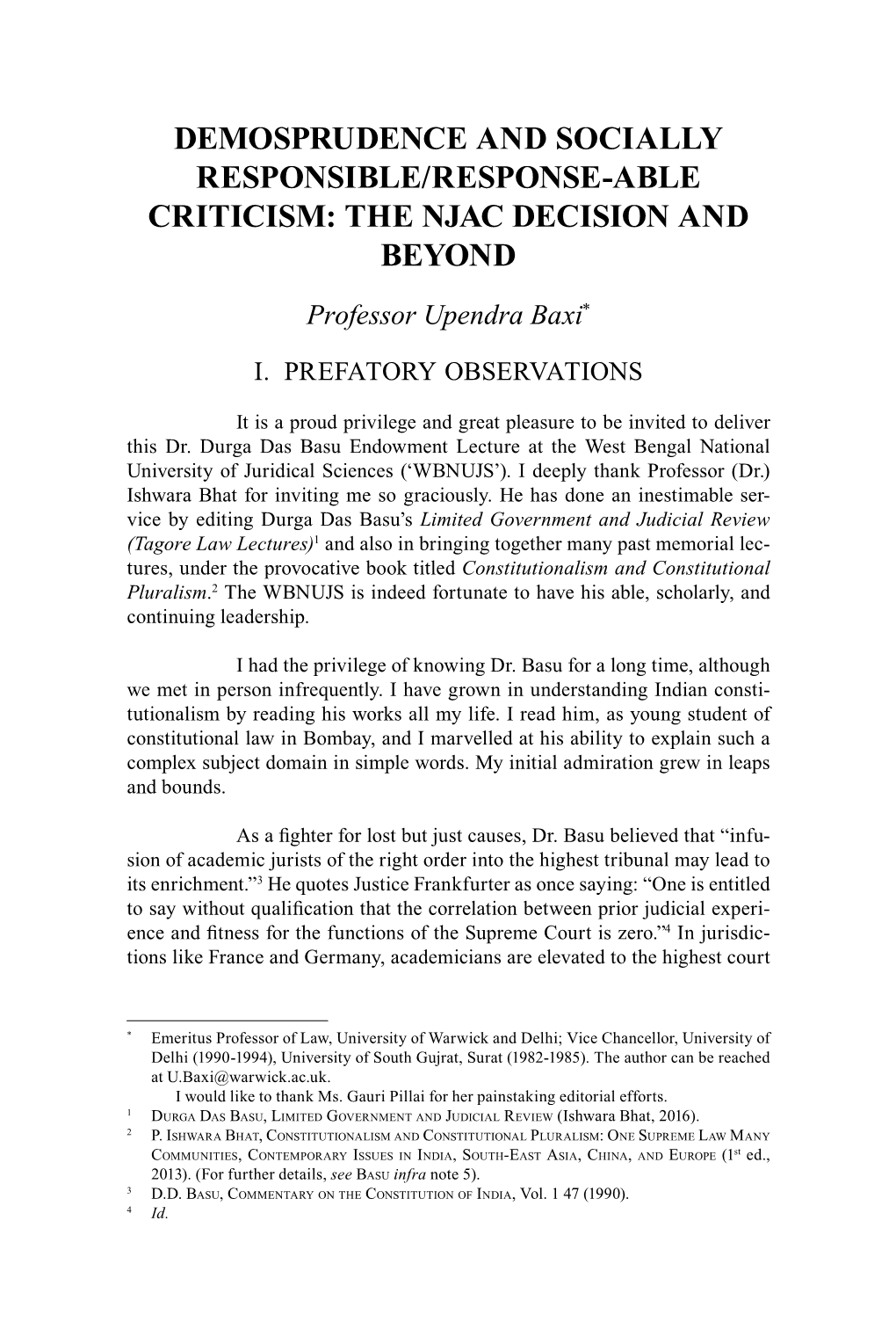 Demosprudence and Socially Responsible/Response-Able Criticism: the NJAC Decision and Beyond