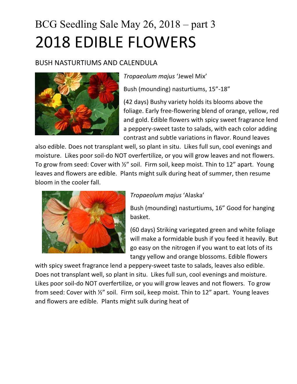 2018 Edible Flowers