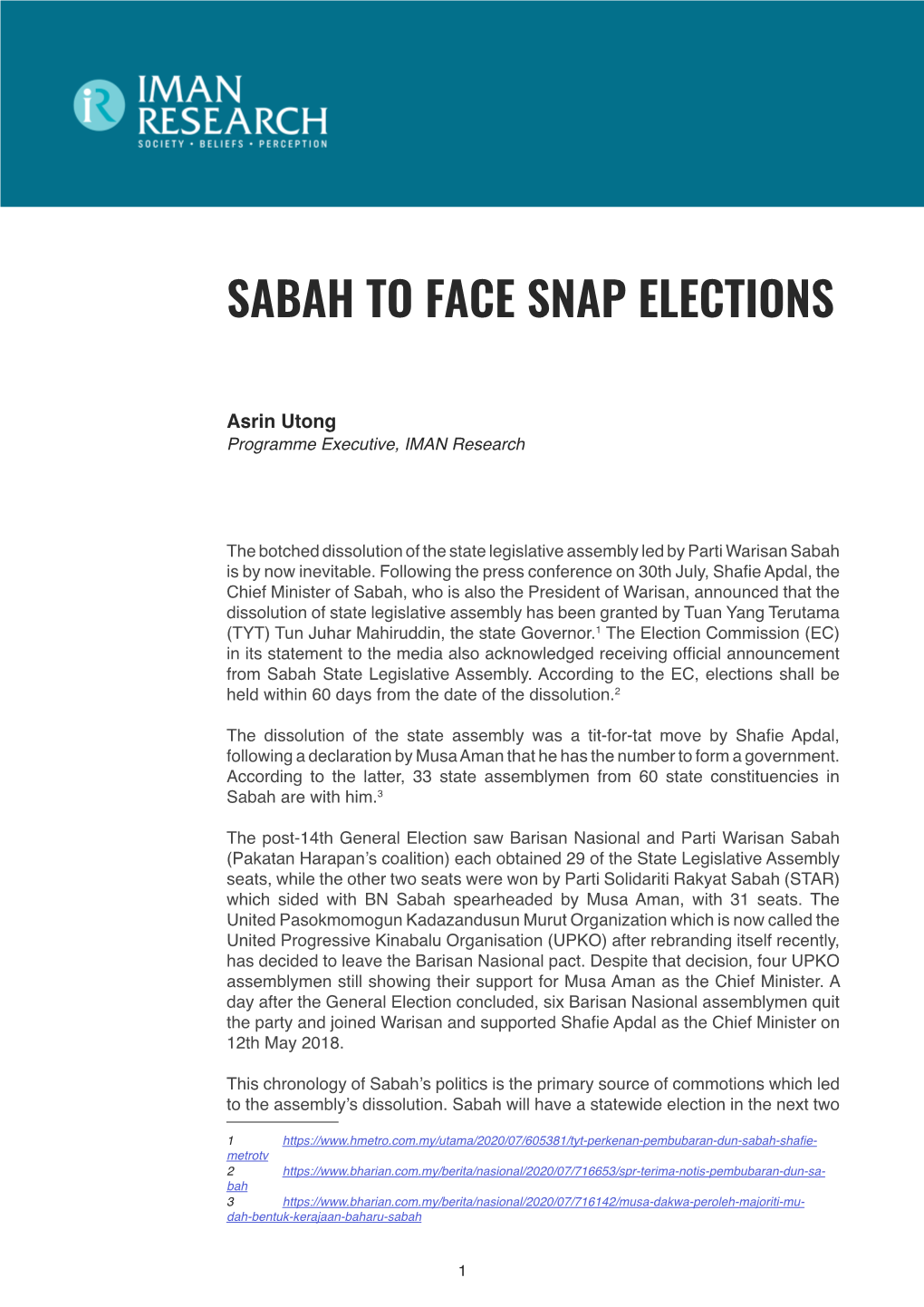 Sabah to Face Snap Elections