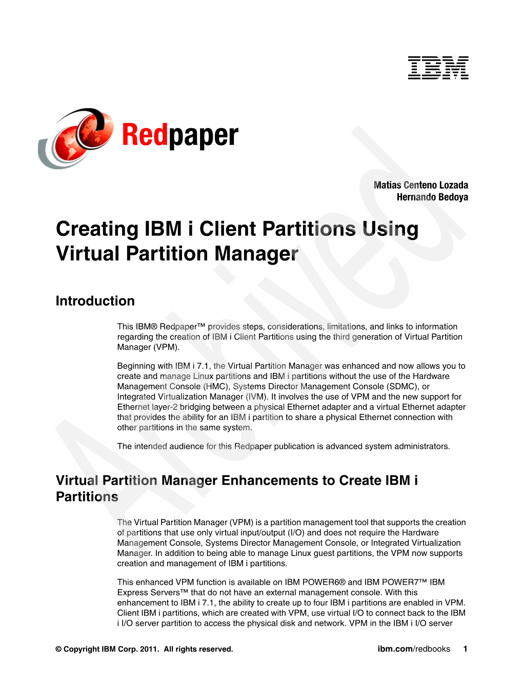 Creating IBM I Client Partitions Using Virtual Partition Manager