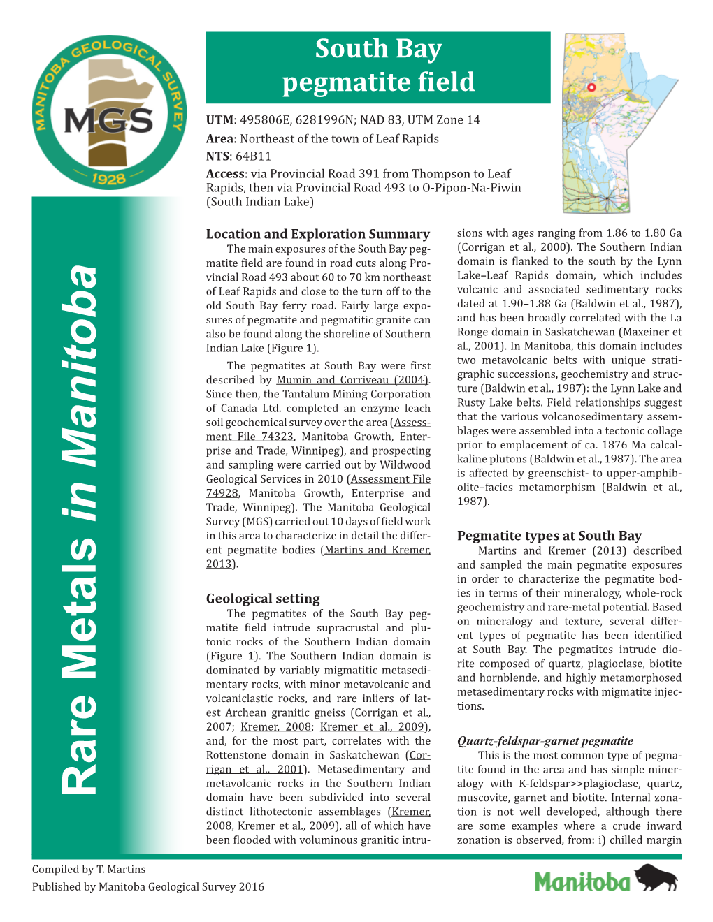 Rare Metals in Manitoba: South Bay Pegmatite Field