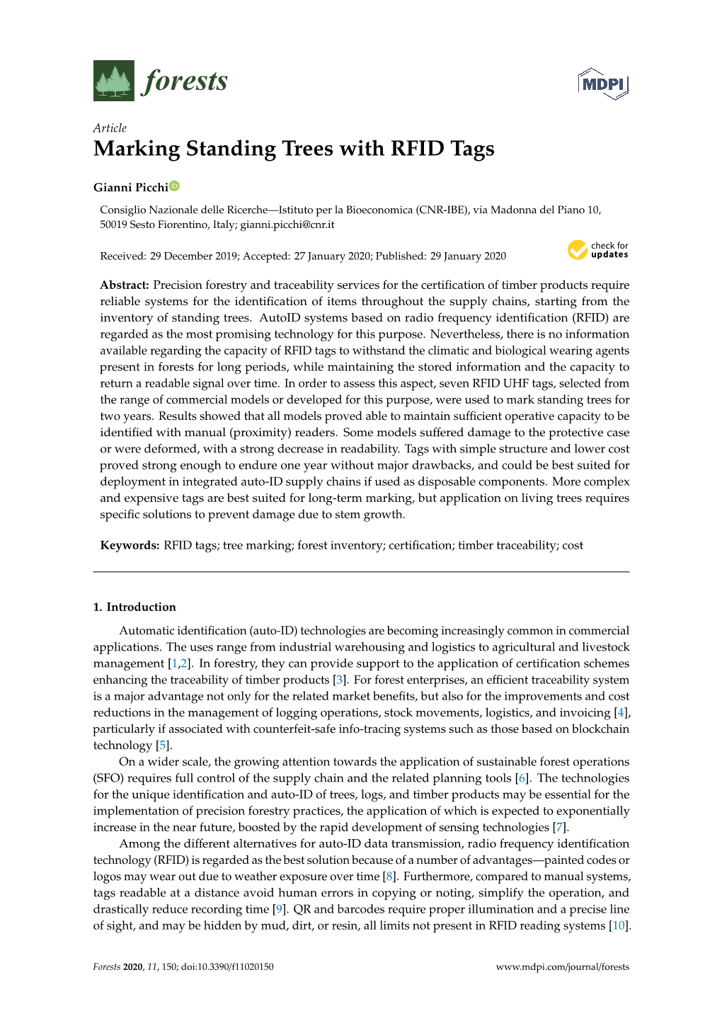 Marking Standing Trees with RFID Tags