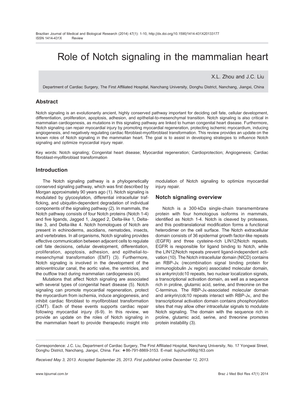 Role of Notch Signaling in the Mammalian Heart