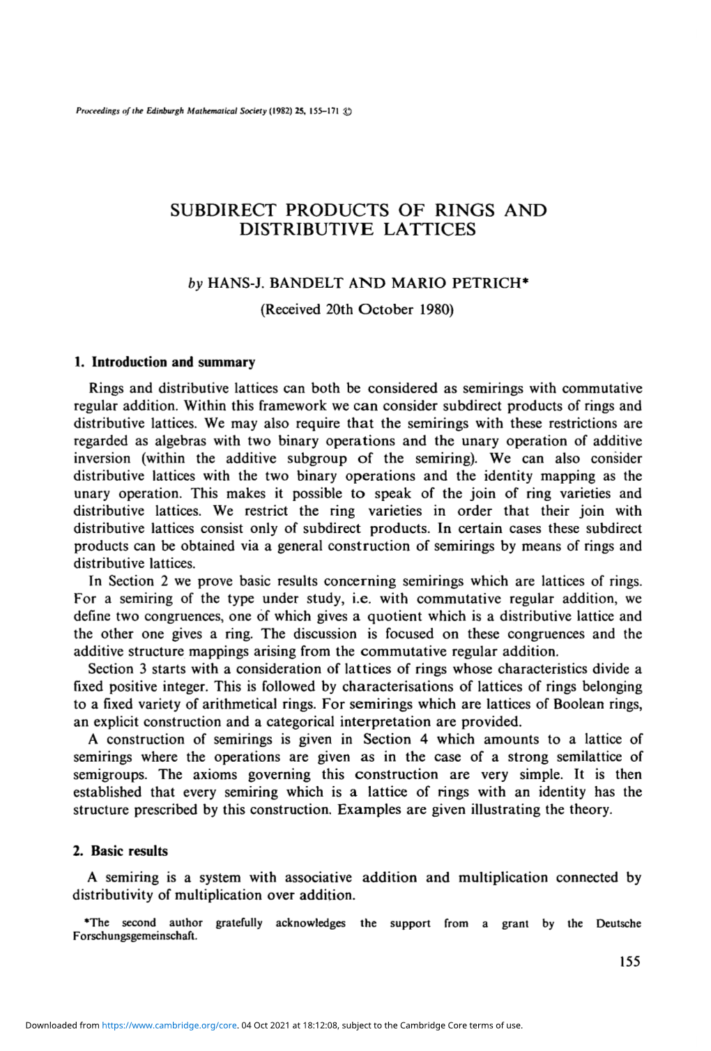 Subdirect Products of Rings and Distributive Lattices