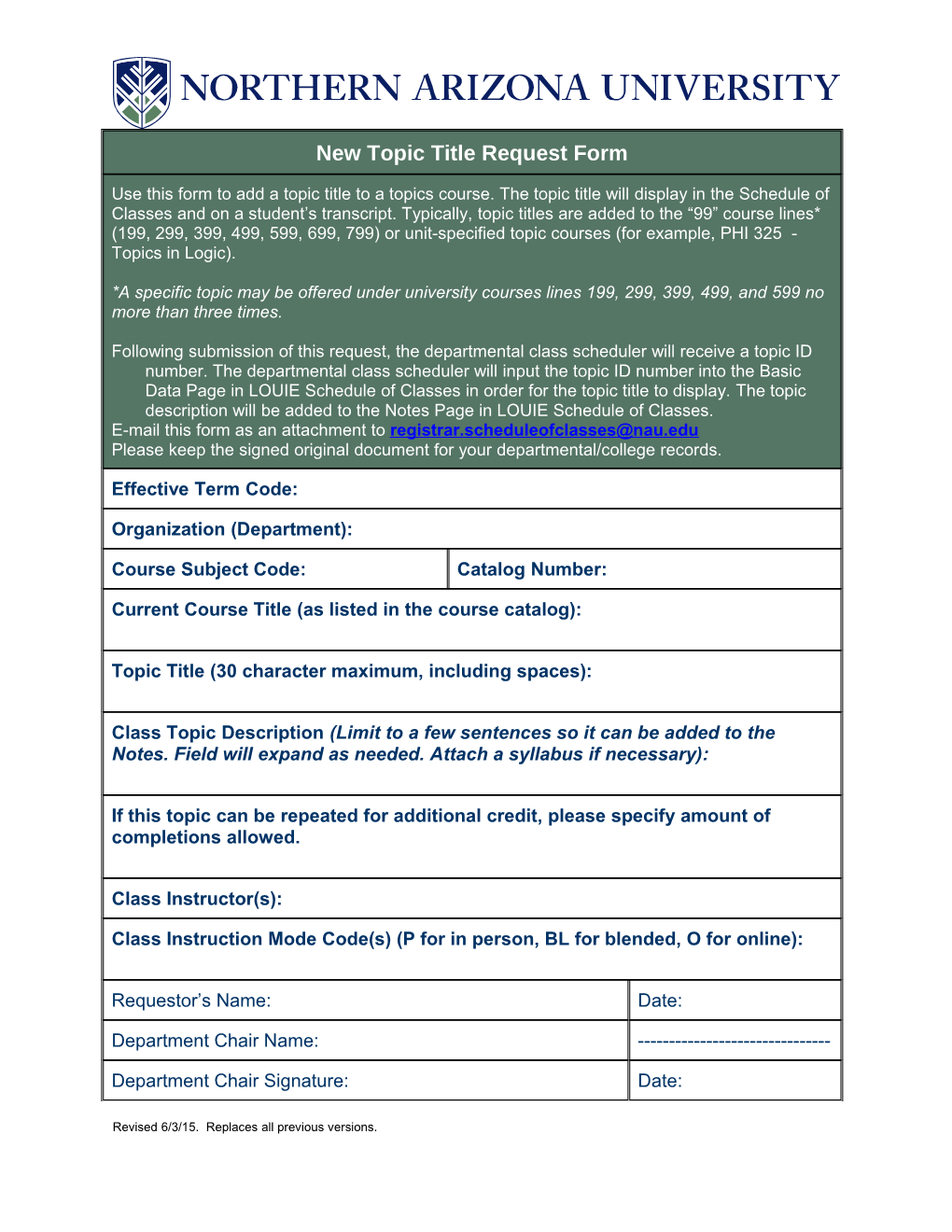 University Course Line and Topic Form