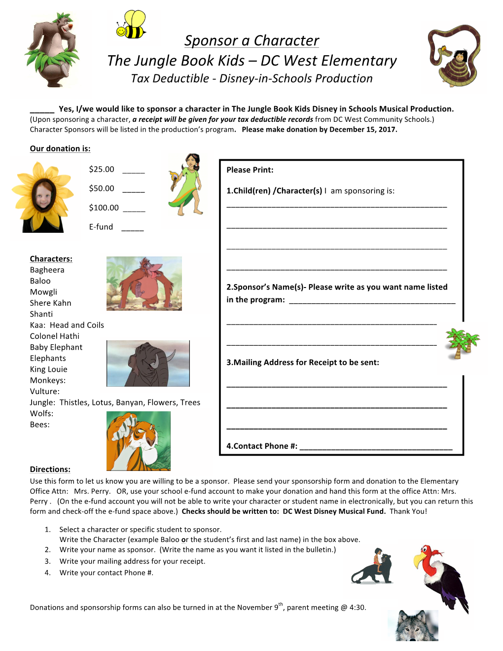 Sponsor a Character the Jungle Book Kids – DC West Elementary Tax Deductible - Disney-In-Schools Production
