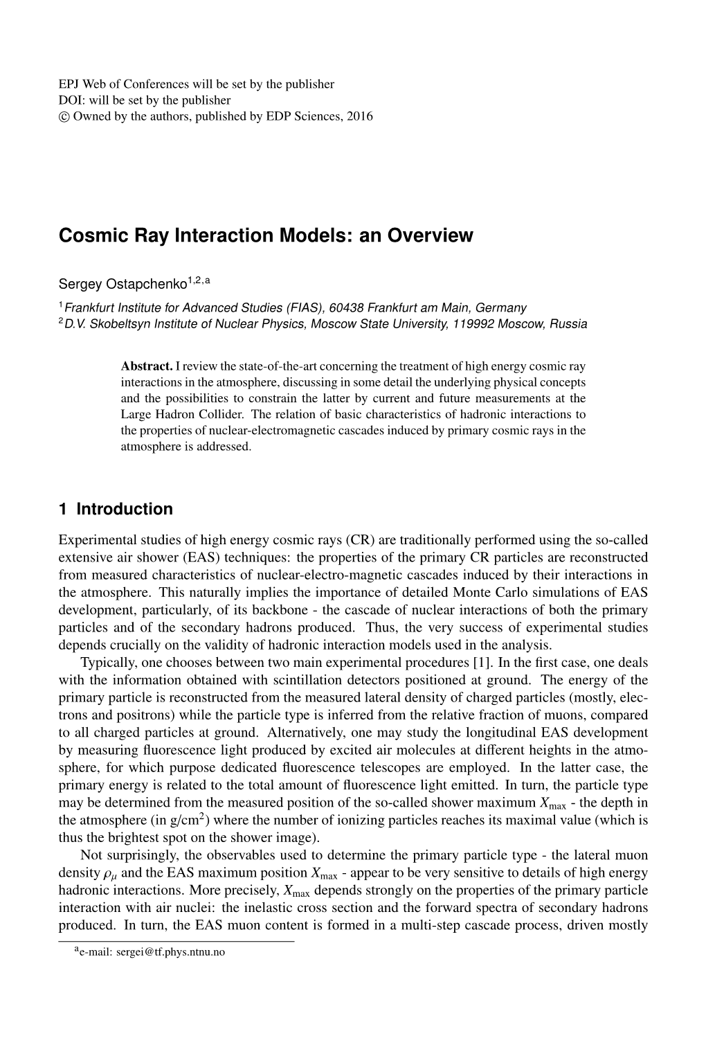 Cosmic Ray Interaction Models: an Overview