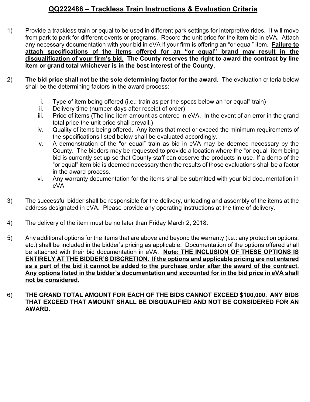 Trackless Train Instructions & Evaluation Criteria