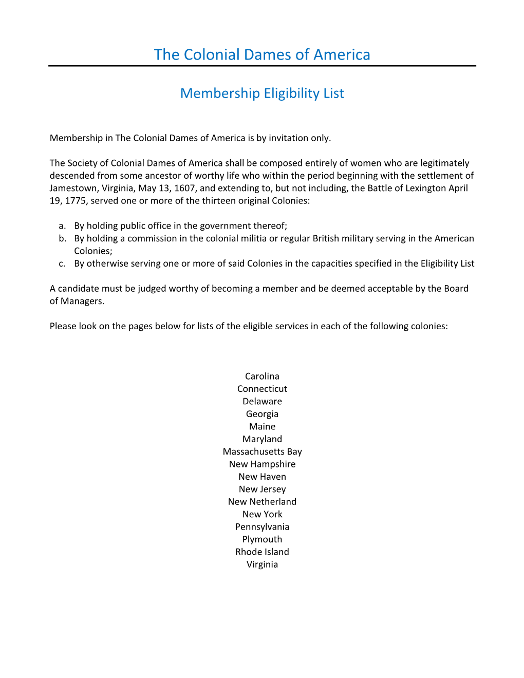 Eligibility List