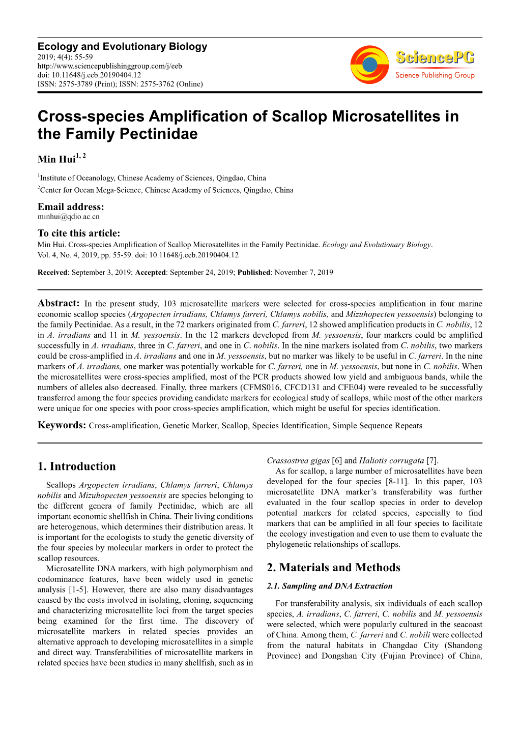 Cross-Species Amplification of Scallop Microsatellites in the Family Pectinidae