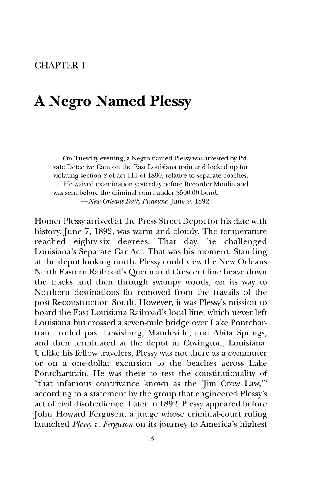 A Negro Named Plessy