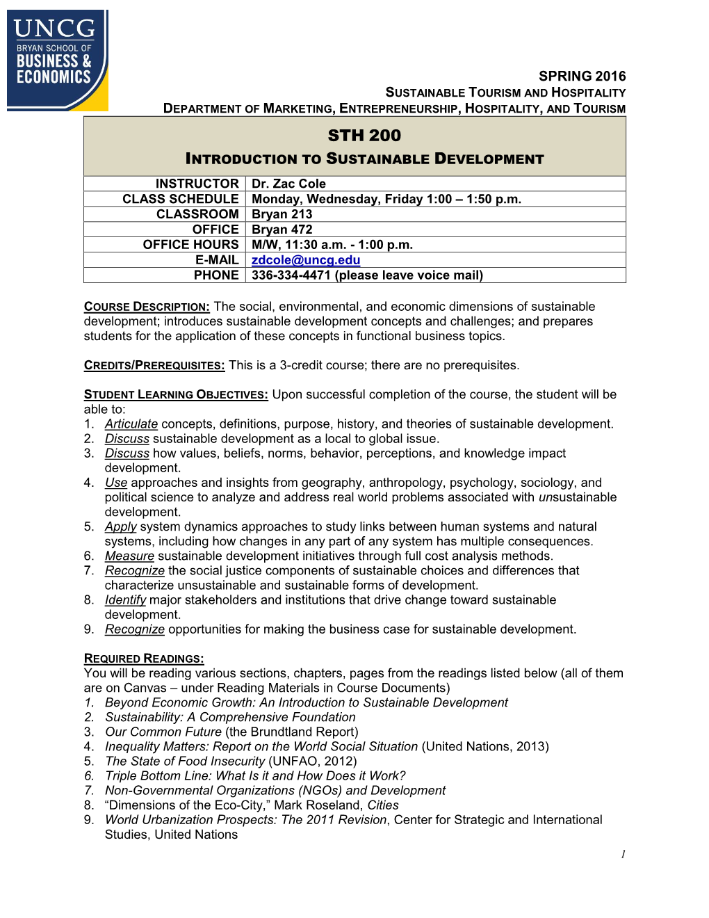 Standard Course Syllabus Format