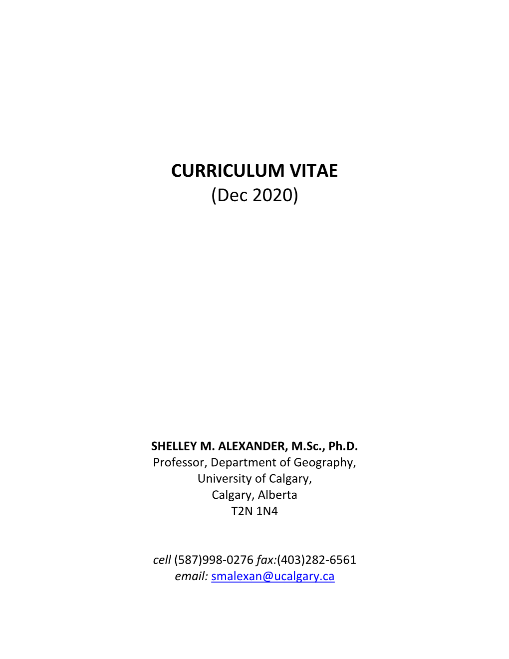 CURRICULUM VITAE (Dec 2020)