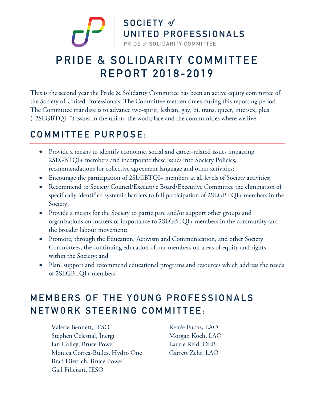 Pride & Solidarity Committee Report 2018-2019