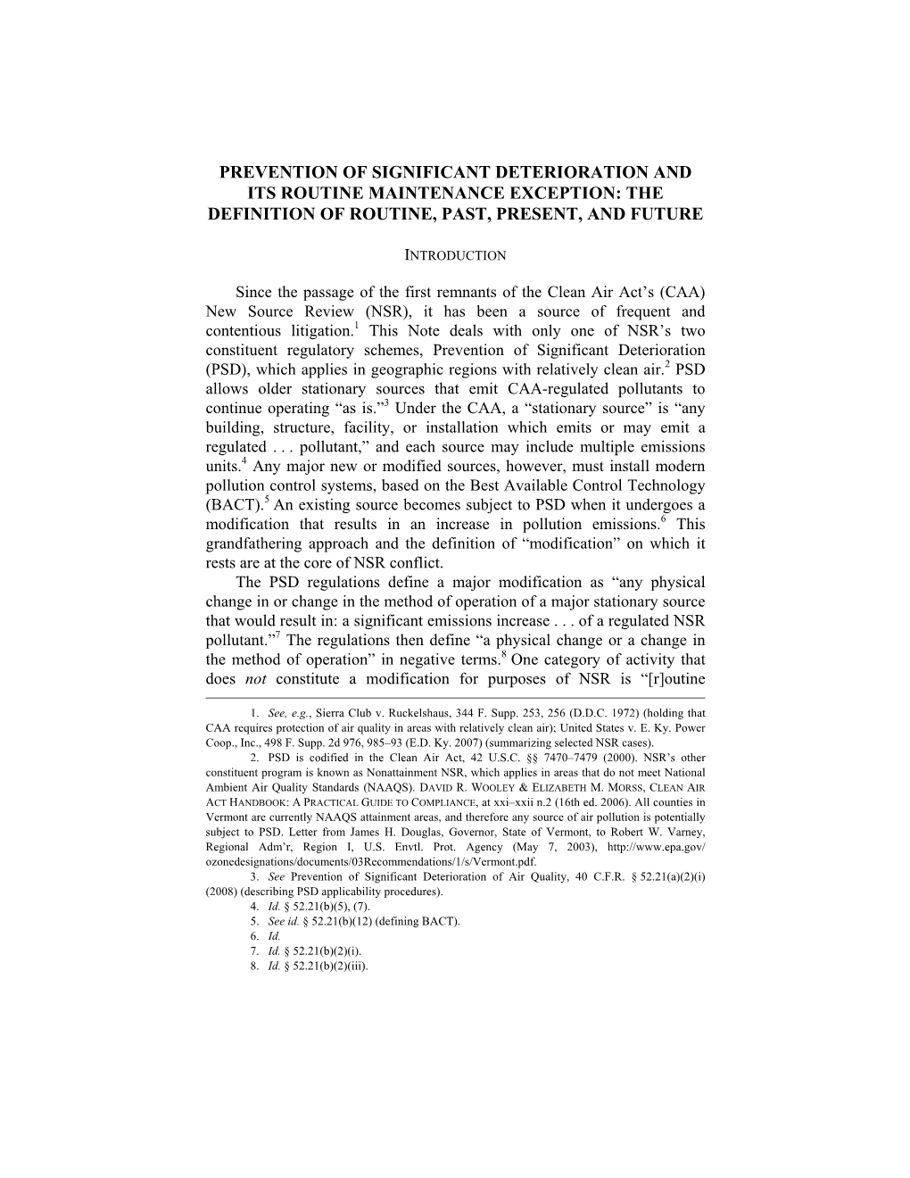 Prevention of Significant Deterioration and Its Routine Maintenance Exception: the Definition of Routine, Past, Present, and Future