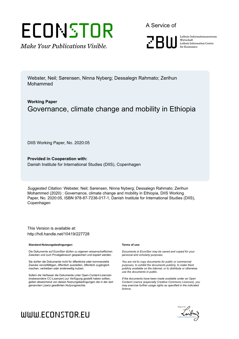 Governance, Climate Change and Mobility in Ethiopia