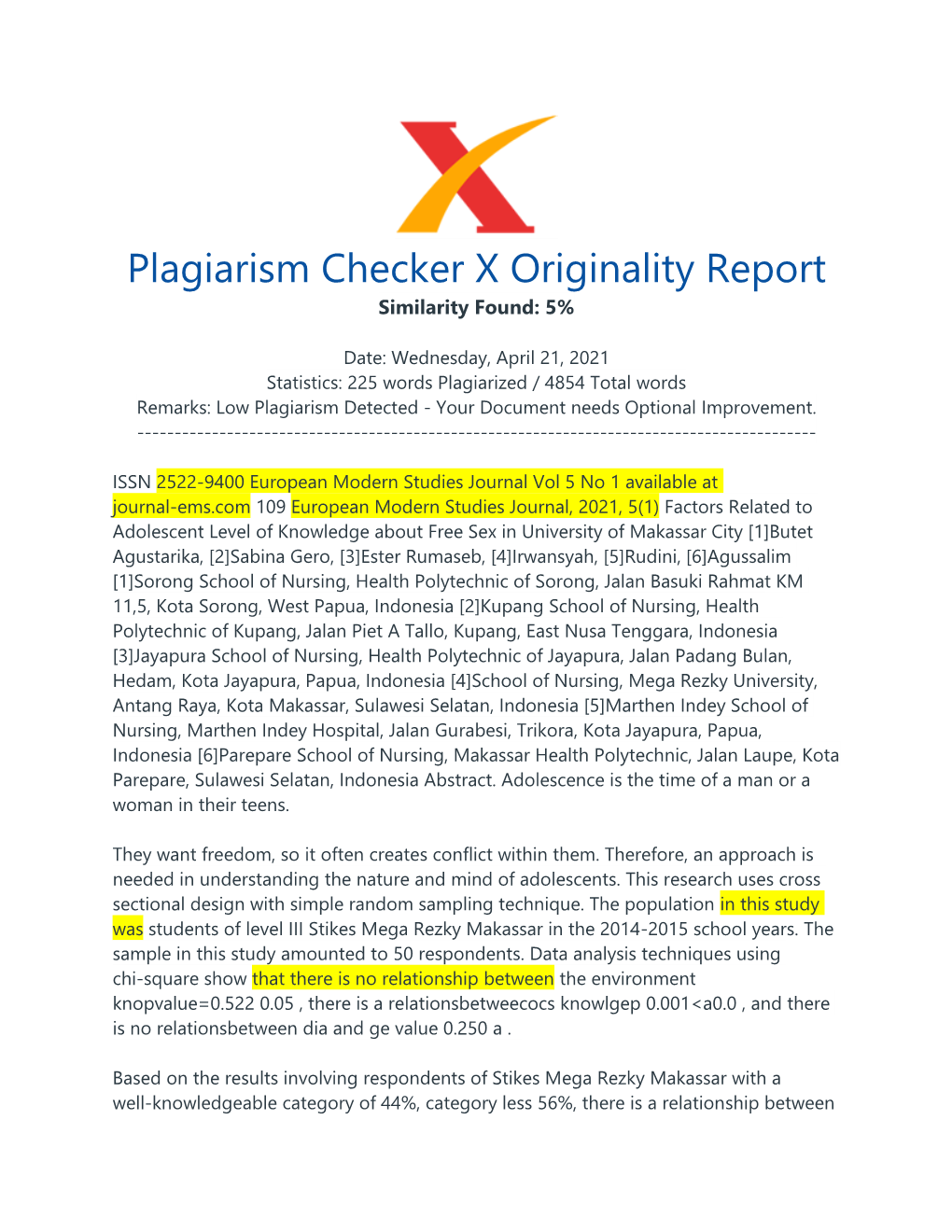 Plagiarism Checker X Originality Report Similarity Found: 5%