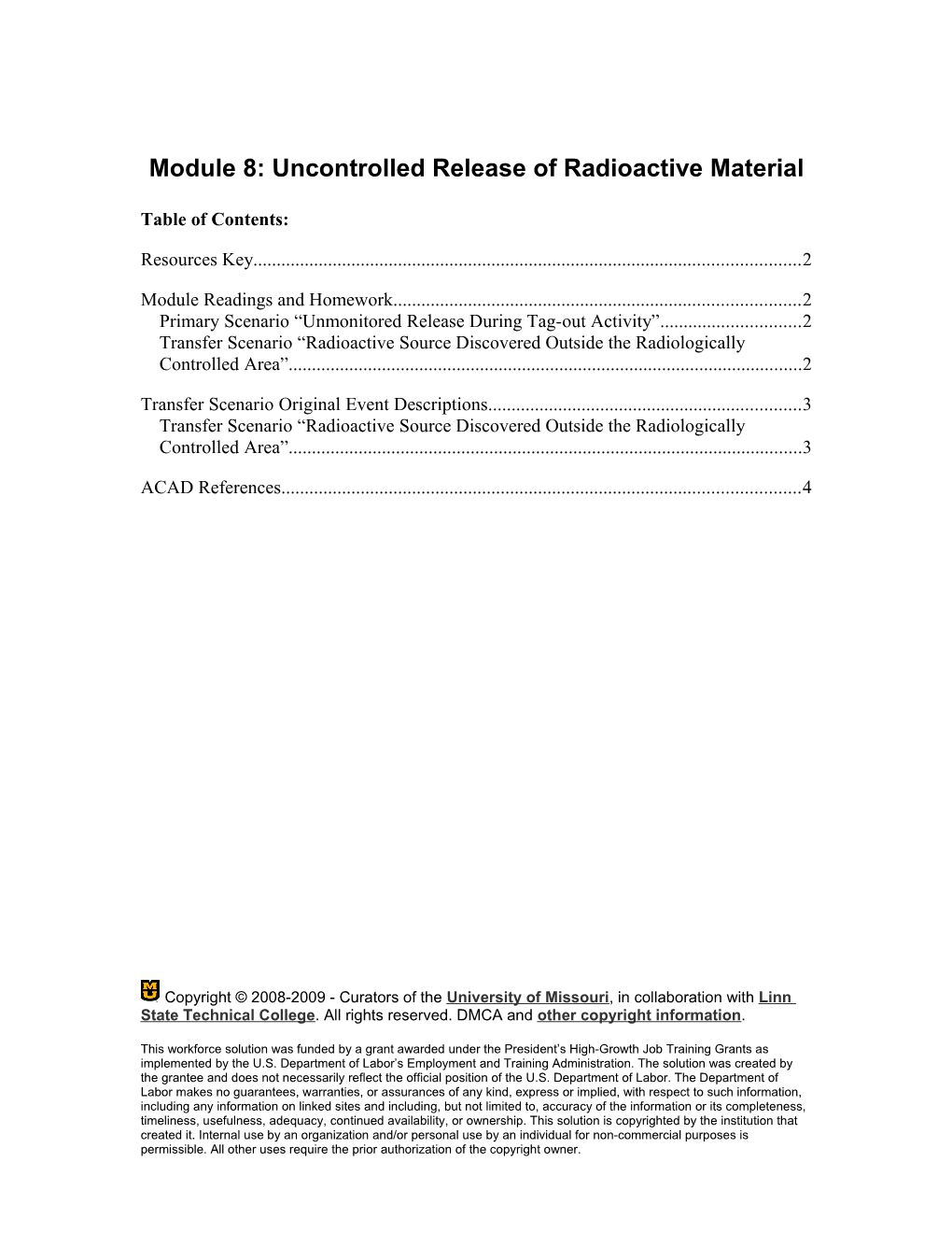 Module 8: Uncontrolled Release of Radioactive Material