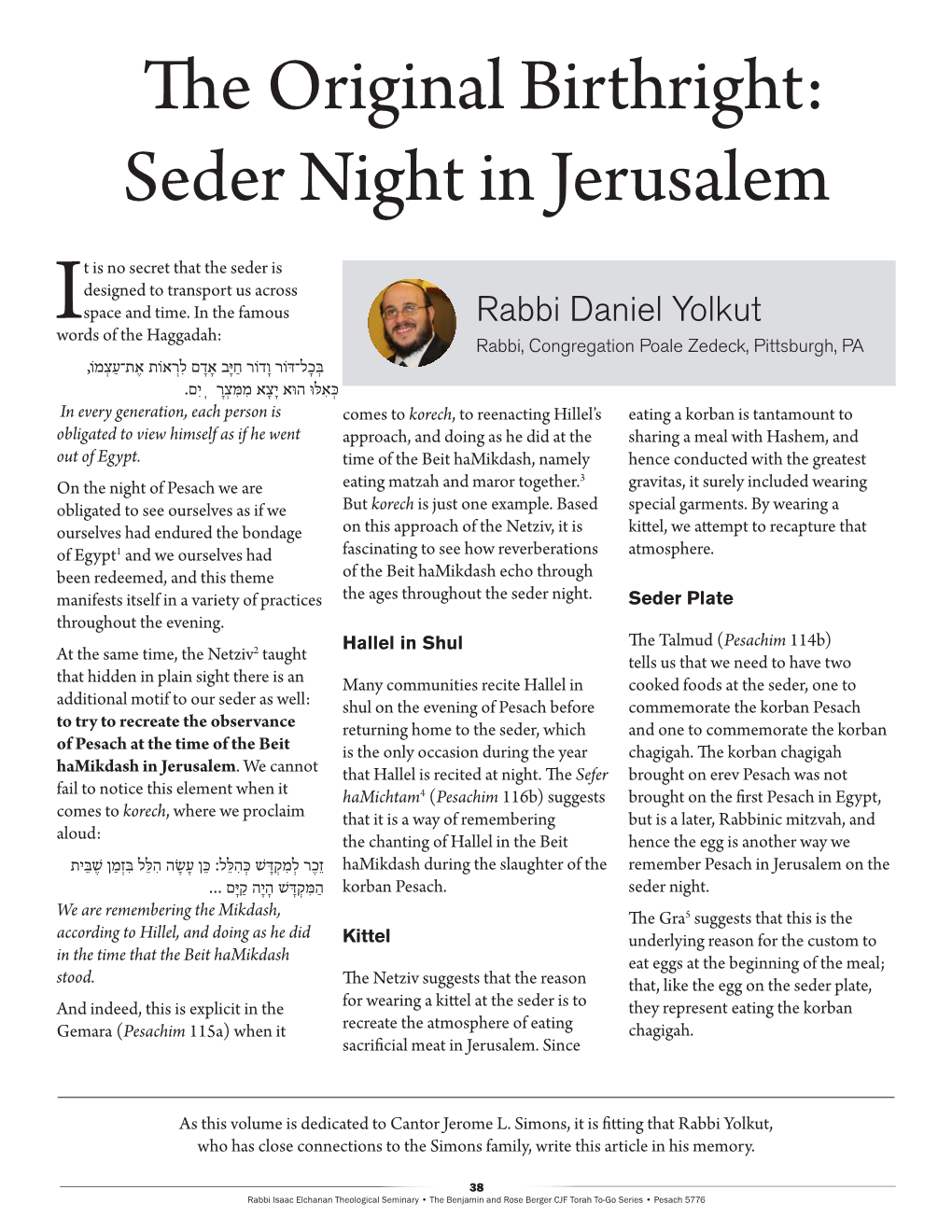 The Original Birthright: Seder Night in Jerusalem