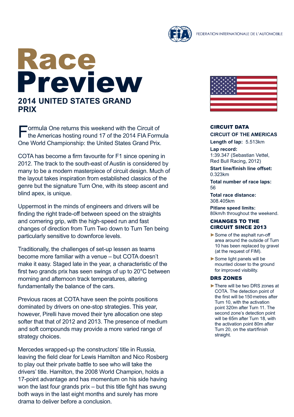 Race Preview 2014 UNITED STATES GRAND PRIX