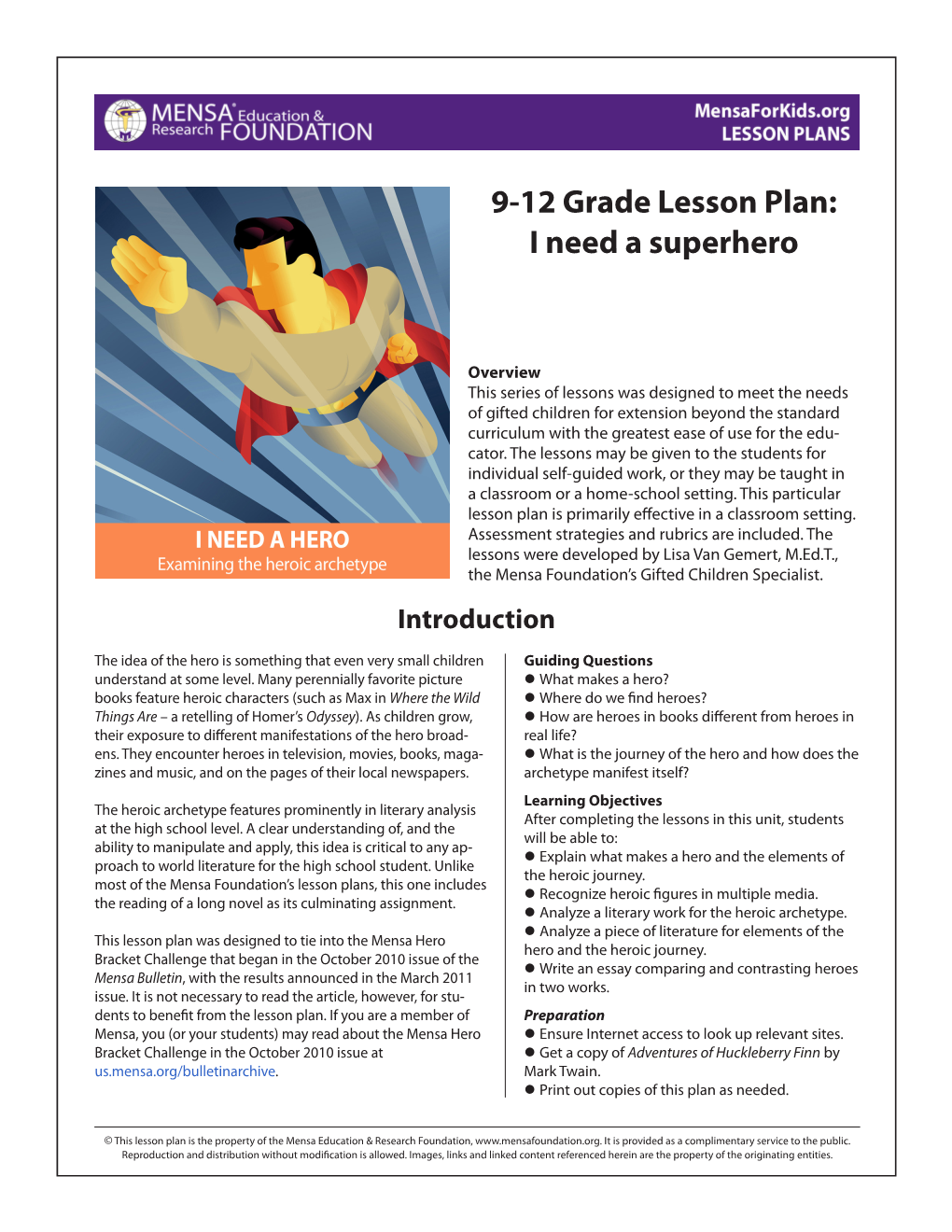 9-12 Grade Lesson Plan: I Need a Superhero