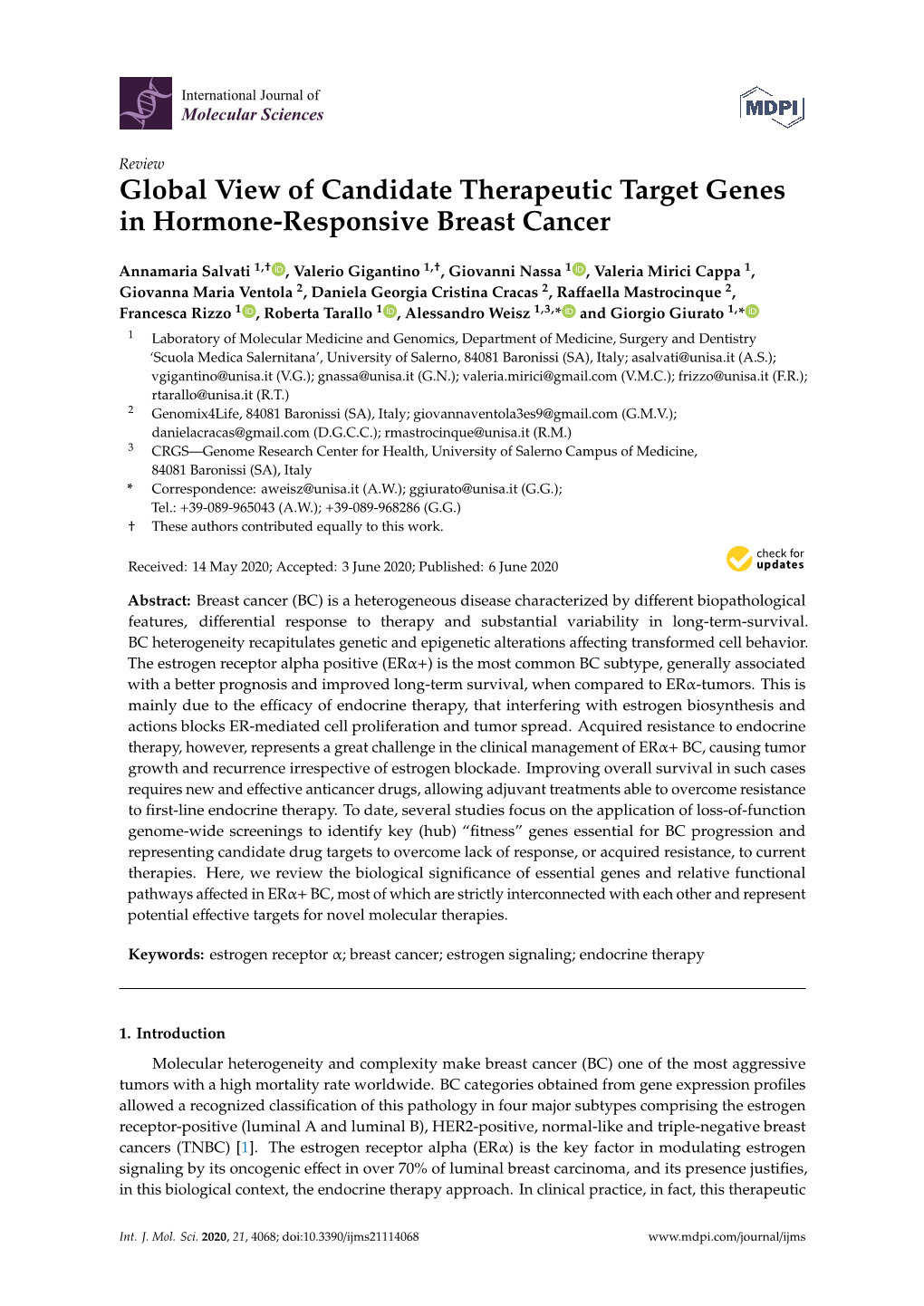 Global View of Candidate Therapeutic Target Genes in Hormone-Responsive Breast Cancer