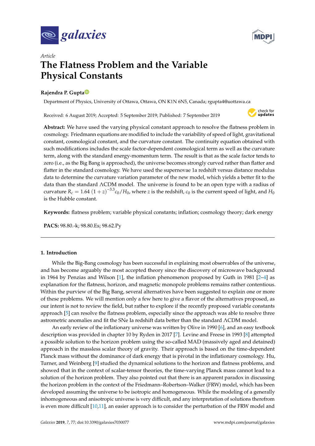 The Flatness Problem and the Variable Physical Constants