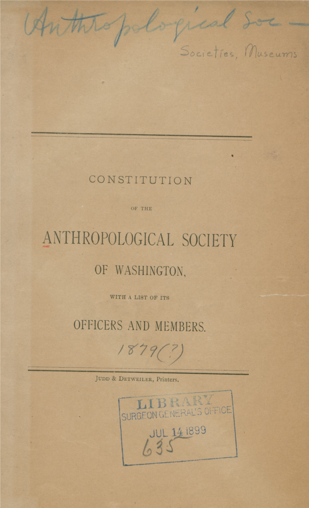 Constitution of the Anthropological Society of Washington