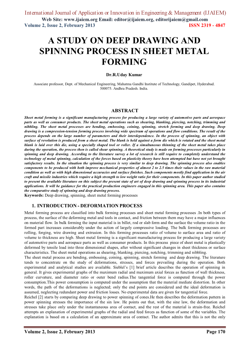 A Study on Deep Drawing and Spinning Process in Sheet Metal Forming