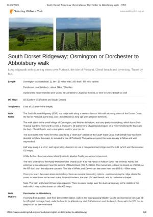 South Dorset Ridgeway: Osmington Or Dorchester to Abbotsbury Walk - SWC