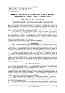 Voluntary Organisation in Emancipation of Rural Women: a Village Study in Chittoor District, Andhra Pradesh