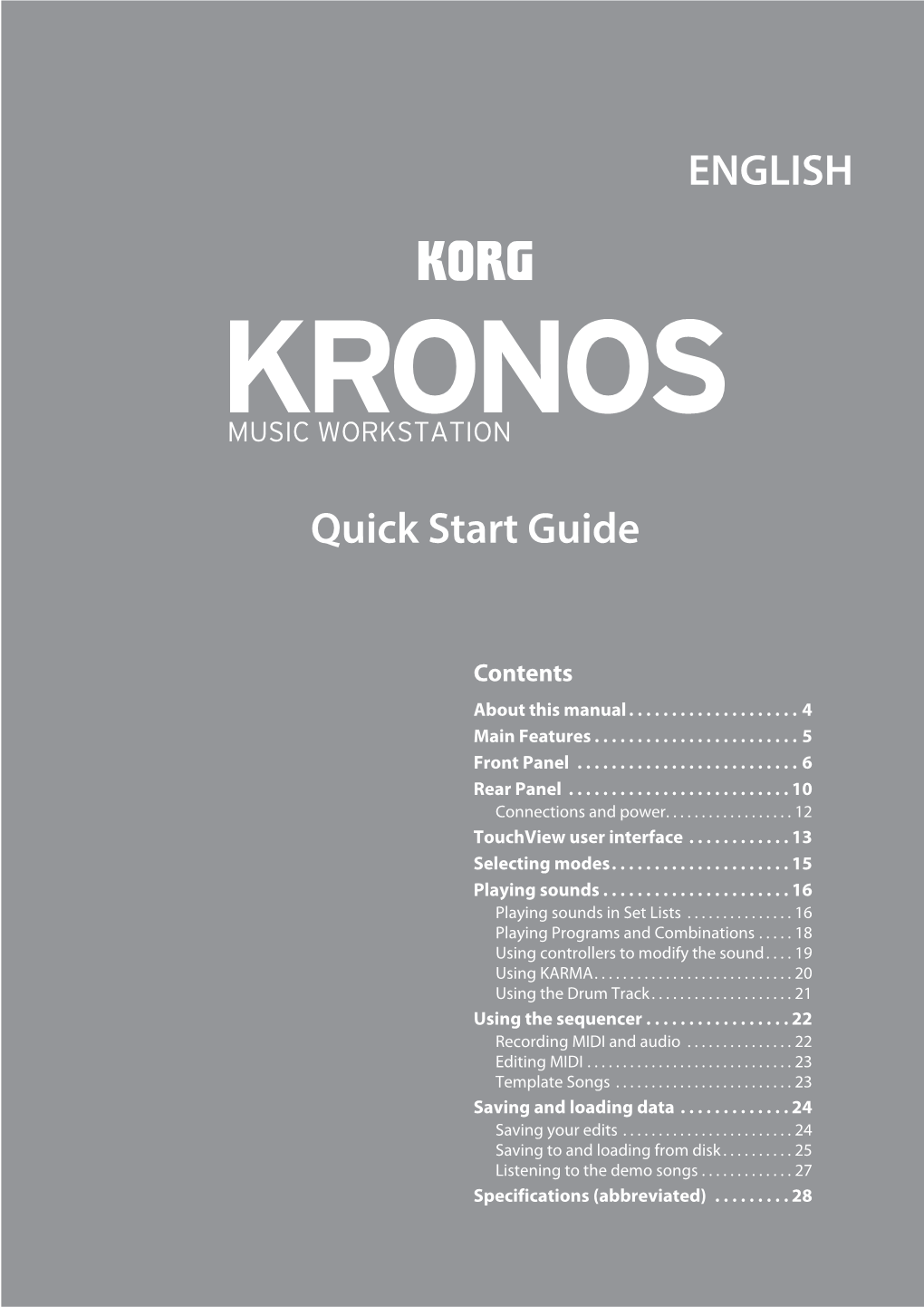 Korg KRONOS Quick Start Guide