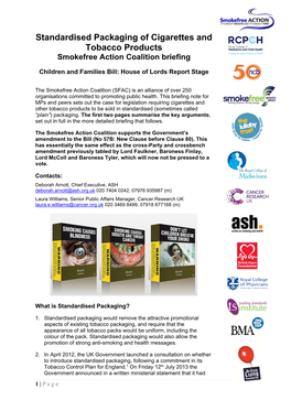 Standardised Packaging of Cigarettes and Tobacco Products Smokefree Action Coalition Briefing