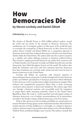 How Democracies Die by Steven Levitsky and Daniel Ziblatt