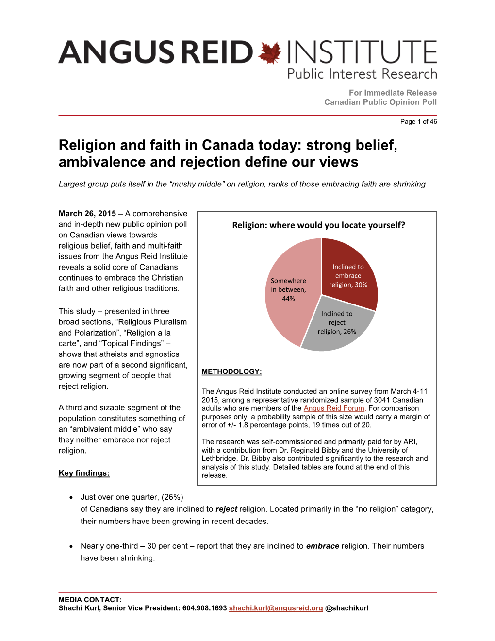 Religion and Faith in Canada Today: Strong Belief, Ambivalence and Rejection Define Our Views