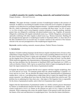 A Unified Semantics for Number Marking, Numerals, and Nominal