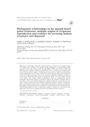 Phylogenetic Relationships in the Iguanid Lizard Genus Liolaemus