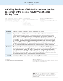 Laceration of the Internal Jugular Vein at an Ice Hockey Game