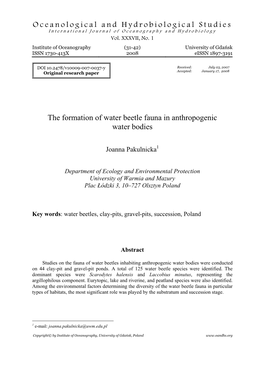 The Formation of Water Beetle Fauna in Anthropogenic Water Bodies
