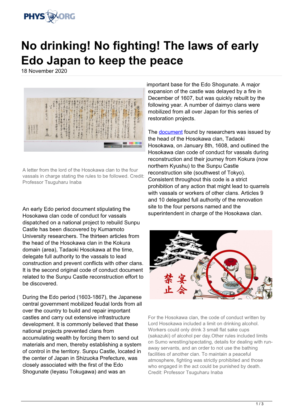 No Drinking! No Fighting! the Laws of Early Edo Japan to Keep the Peace 18 November 2020