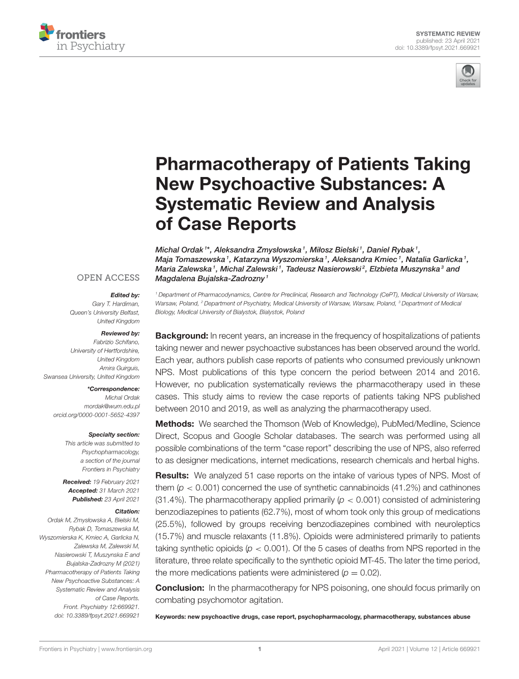 Pharmacotherapy of Patients Taking New Psychoactive Substances: a Systematic Review and Analysis of Case Reports