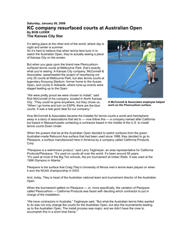 KC Company Resurfaced Courts at Australian Open by BOB LUDER the Kansas City Star