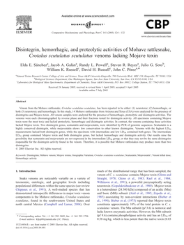 Disintegrin, Hemorrhagic, and Proteolytic Activities of Mohave Rattlesnake, Crotalus Scutulatus Scutulatus Venoms Lacking Mojave Toxin