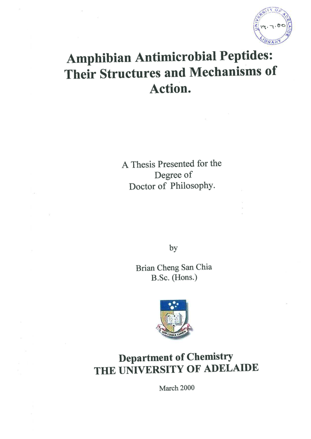 Amphibian Antimicrobial Peptides : Their Structures and Mechanisms of Action