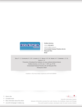 Redalyc.Production of Biodiesel from Babassu Oil Using Methanol-Ethanol